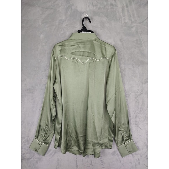Rock & Roll Denim Western Style Button Up Shirt Sage Green XL - Picture 2 of 8